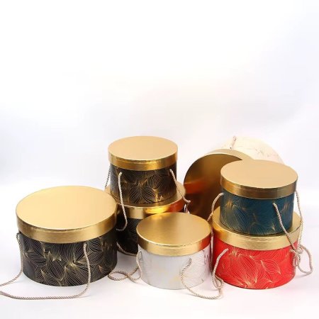 صندوق هدية دائري 3 قطع مع غطاء ذهبي